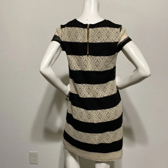 Maggy London Cream Black Striped Lace Sheath Dress - Picture 5 of 8